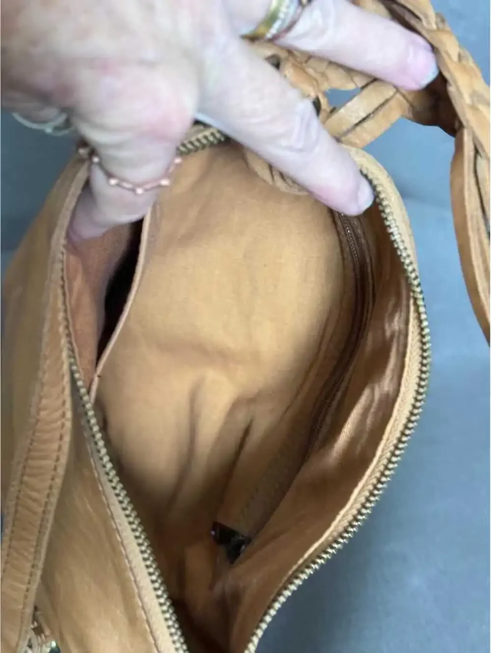 Golden Tan Leather Hobo Bag Woven Leather Handle + Removeable Crossbody Strap